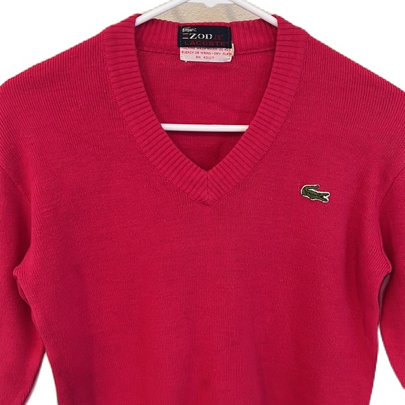 ZOD Lacoste Pink Magenta V Neck Cable Sweater Youth Size 16 - Picture 3 of 10
